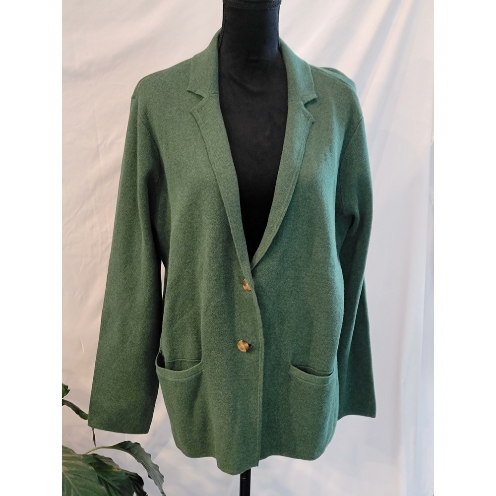 Lands' End Women Green Knit Blazer Cardigan Jacket Petite XL P 18
